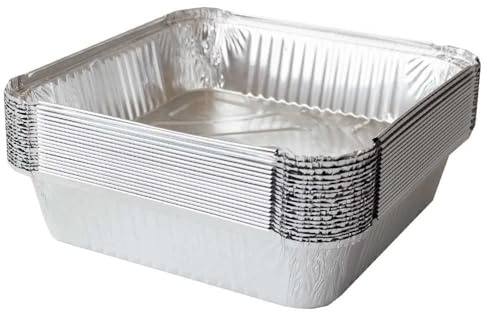 CafeTEq Large Aluminium Foil Trays Food Container with lids Oven BBQ Takeaway (No 9) 9 x 9 x 2 (50)