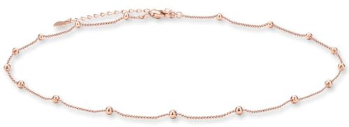 CERSLIMO Rose Gold Plated Necklace 14'' Ball Chain 925 Choker Necklace for Women Girls Ladies Girlfriend Friend Mum Sister Jewellry Gift
