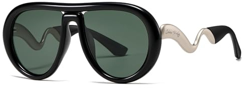 SHEEN KELLY Lunettes de soleil Polarisées hommes et femmes Mode monture ovale rétro à dessus plat surdimensionnées styliste en métal incurvé
