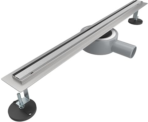 SONNI 50 cm rostfritt stål duschränna, komplett set avlopp 360° roterbar, smal 15 mm platta, med luktstopp, hårsil – kantbrunn