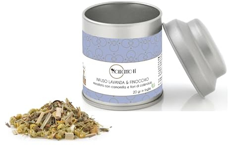 Novecento Tè® | Infuso Rilassante Lavanda Finocchio | Tisana Lavanda Finocchio Calendula Foglia Sfusa - 20 Gr | Tisana Senza Caffeina Infuso Erbe per la Sera