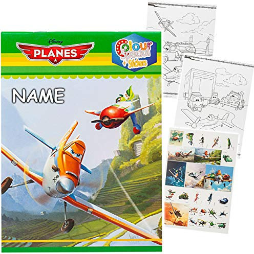 alles-meine.de GmbH Malbuch/Malblock - A5 - inkl. Name - Planes - Flugzeug Dusty - mit vielen Sticker & Aufkleber - 32 Seiten - Mädchen - Dickes Kindermalbuch - für Stifte & Wa..