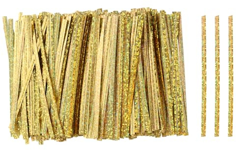 QUARKZMAN 500pcs Bolsa Twist Ties 4 Reutilizables Plástico Twist Ties Alambre Lazos para Fiesta Pan Dulces Pastel, Tono Dorado