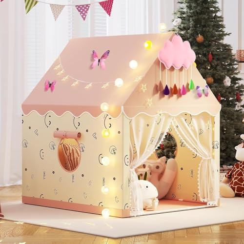 Tente de jeu d’intérieur pour tout-petit, tente de princesse pour fille, maisonnette de jeu, cadeau, motif de visages souriants, rose