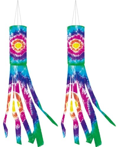 Glixoft 2pcs Colorful Wind Socks Japanese Rainbow Windsocks Carp Wind Streamer for Garden Backyard Tent Camping Decoration