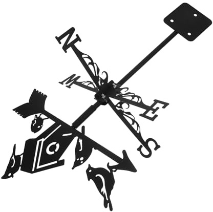 UKCOCO Veleta Decorativa de Metal Forma de Casa de Pájaros con Indicador de del Viento para Jardín Patio o Techo Herramienta de Medición Meteorológica de Hierro