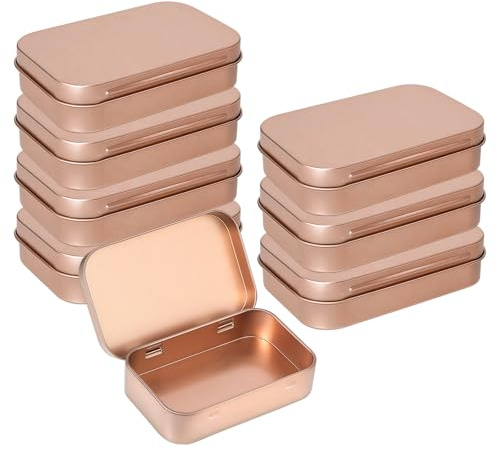 Lot de 8 Petites Boîtes Rectangulaires en Métal avec Couvercle 9,5x6x2 cm | Mini Boîtes en Tôle Portable en Métal Convient pour Bonbons, Bijoux, Clés (Doré)