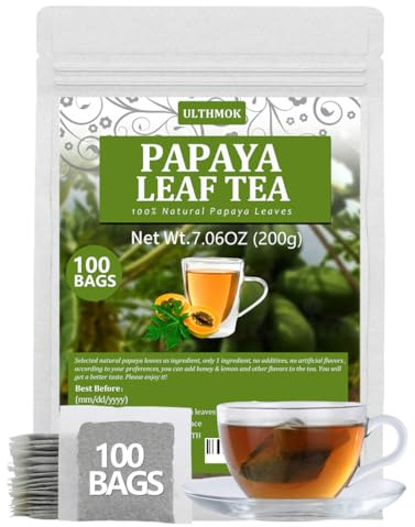 100 Premium Papaya Leaf Tea Bags, Made with 100% Natural Papaya Leaves, Free Wellness Tea, No Additives & Caffeine Free.