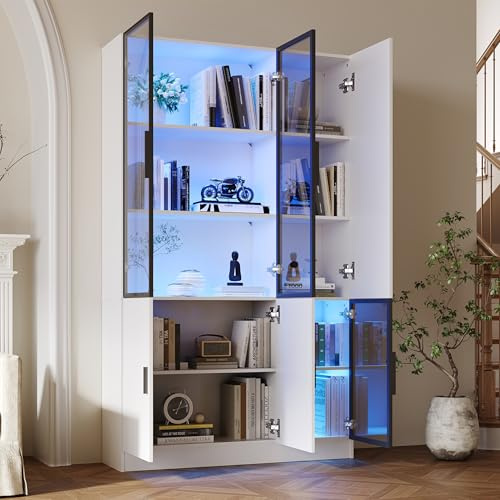 Vitrina de cristal de 120 x 35 x 200 cm, 200 cm de alto, con luces LED, estantería para colección, dormitorio, salón, oficina, armario con puerta de cristal con marco de aluminio