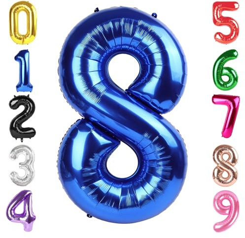 40 Inch Navy Blue Number 8 Balloon, 8th Blue Birthday Party Decorations