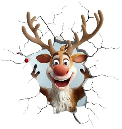 3D Rentier Wandaufkleber 40x39x1cm Kreative Weihnachts Wandtattoos Mit Rentier-Motiv, Abziehbare Weihnachten Aufkleber Wandsticker Für Tür, Zimmer, Zuhause, Party