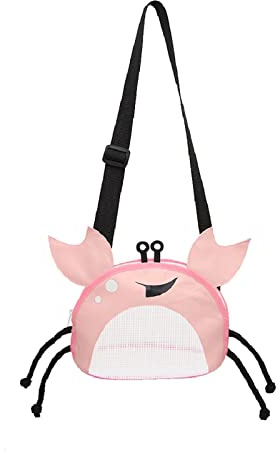 SHYYOULQE Borse per giocattoli da spiaggia a forma di conchiglia in rete con cinghie regolabili e cerniera borsa in rete per bambini per conchiglie sabbia con cerniera piccola da trasportare borse da