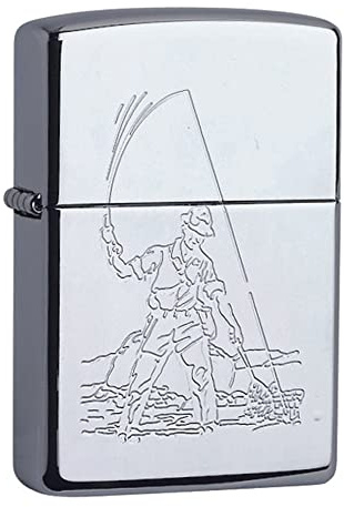 Zippo - Briquet tempête, Motif pêcheur, Chrome Haute Brillance, Gravure Durable Lustre, Rechargeable, réutilisable, Coupe-Vent, boîte Cadeau, fabriqué aux États-Unis
