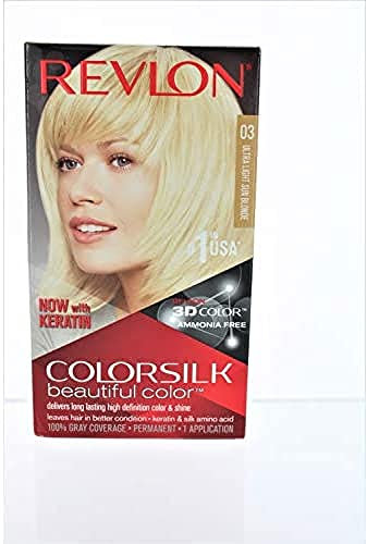 Revlon – Colorsilk Beautiful Color, Coloración Capilar Permanente, con Keratina y Aminoácidos, Color Intenso, Larga Duración, Sin Amoníaco, Resultado Natural, Tono 03 RUBIO ULTRA CLARO BRILLANTE