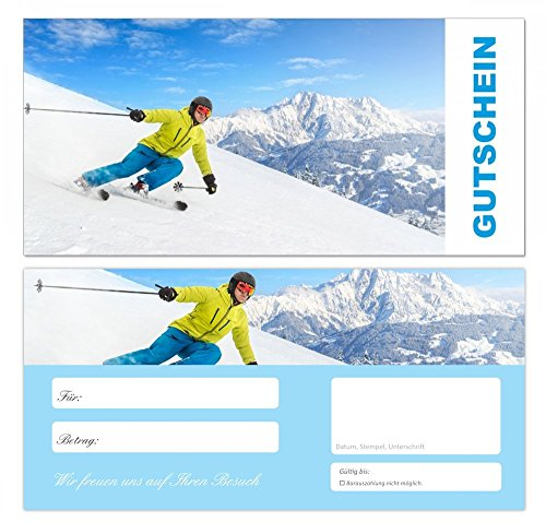 10 Stück Premium Geschenkgutscheine (Ski-678) - Ein schönes Produkt für Ihre Kunden Gutscheine Gutscheinkarten für Bereiche wie Sport, Reisen, Reisebüros, Urlaub, Skifahren, Erholung, Winter und vieles mehr
