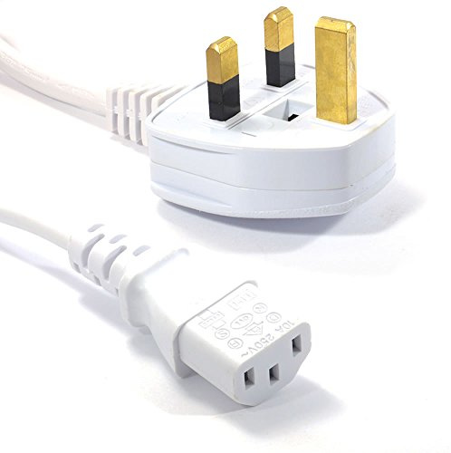 kenable Power Cable UK Plug to IEC C13 Kettle Lead 5A Fused 0.75mm² Mains Cord for PC Monitor Printer White 2m