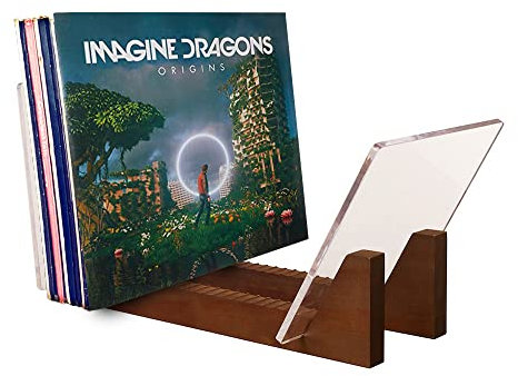 KAIU Schallplattenständer LP Schallplatten Ständer Aufbewahrung Organizer für 50 LPs aus Kiefernholz für 12” 7” Vinyls Hochwertiges Design Acrylhalter- Vintage Braun