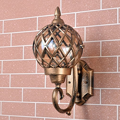 Modeen Classic Brass Color Rustic Waterproof Traditional Outdoor Wall Light Hallway Winter Garden Balcony Porch Wall Lamp Wall Sconce Glass Lantern With E27 Light Source Fitting