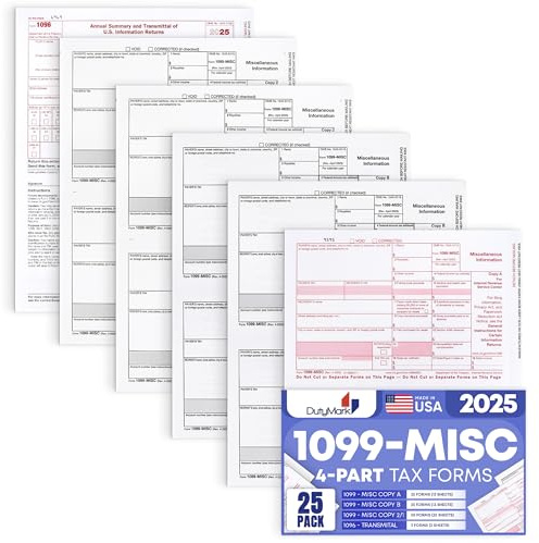 Kit completo de formulario de impuestos Laser 1099 para 2017, 4 partes | Solución de presentación de impuestos sobre la renta comercial | Todos los formularios 1099 Misc con sobres autosellantes en