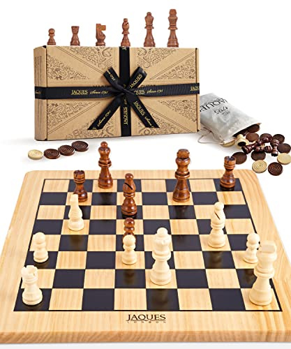 Jaques of London Chess & Draughts Board Game | Luxury Wooden Chess and Draughts Set for Kids