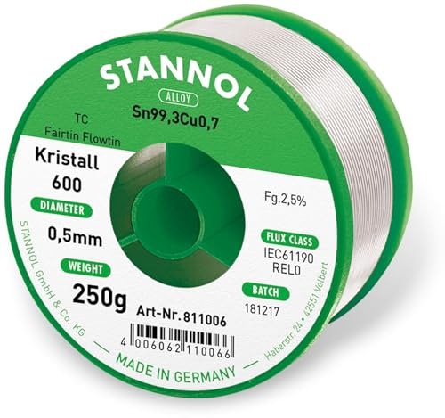 Stannol Kristall 600 Fairtin 811006 Sn99.3Cu0.7 blyfri lödtenn 250 g 0,5 mm 1 st