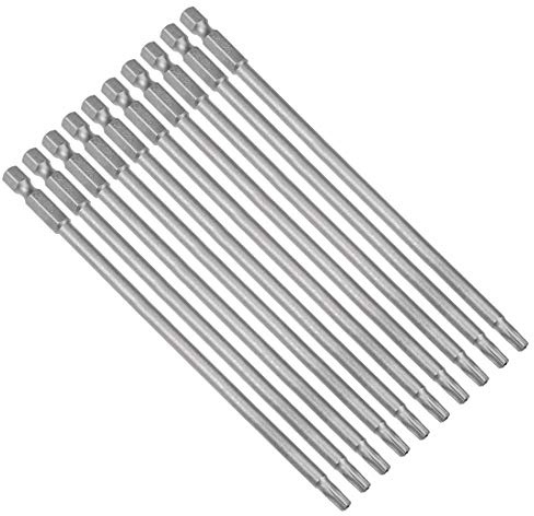 sourcing map 10 Pcs Puntas de destornillador Torx de seguridad magnética T25 de 150mm de longitud de vástago hexagonal de 1/4