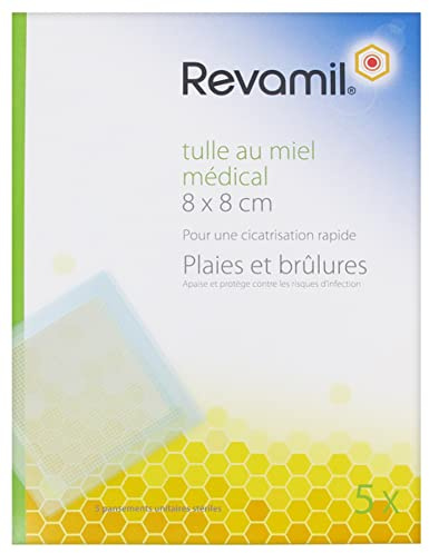 Revamil Tüll mit medizinischem Honig 5 sterile Pflaster 8 x 8 cm – 8 x 8 cm