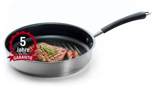 Coolinato Grillpfanne rund 26cm, Pfanne beschichtet für Induktion und andere Herde, Steakpfanne ofenfest spülmaschinengeeignet