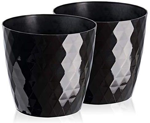 Tymar Blumentopf, 2er-Pack, glänzender, Leichter, dekorativer Pflanzentopf aus Kunststoff, Moderne, Runde Form, für Innenräume,Pflanzkübel (12 cm, Schwarz) | glänzender, leichter, aus Kunststoff, moderne, Runde Form, für Innenräume, wetterfeste & robuste