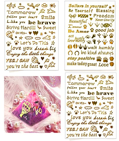 Zayookey 3 Blatt Goldene Scrapbook Aufkleber Buchstaben Sticker Süßes Selbstklebendes Aufkleber Resin Filler DIY Handwerk Inklusive Ballon Wolke Katze Pfotenmuster