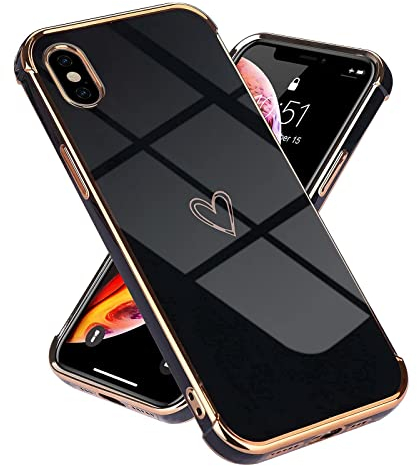 Micoden Kompatibel mit iPhone X,iPhone XS Hülle,Cute Herz Mädchen Weich Silikon TPU Galvanisierte Handyhülle Ultra Dünn Stoßfeste Schutzhülle Bumper Case für Apple iPhone X,Schwarz