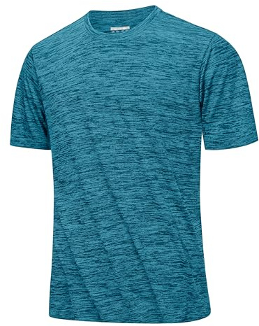 MAGCOMSEN Sporttröja för män, ventilerande löpartröja, lätt träningströja, funktionell tröja, vandringströja, sommar, kortärmad t-shirt för män, Påfågelsblå, M