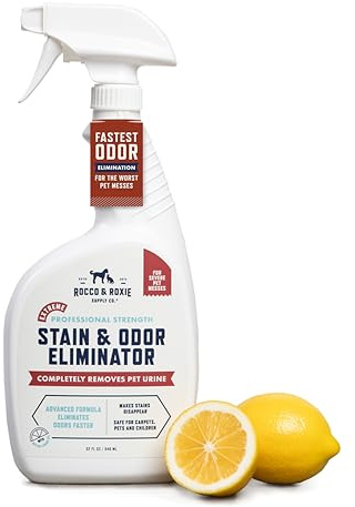 Rocco & Roxie Extreme Stain & Odor Eliminator for Strong Odor, Pet Urine Enzyme Cleaner Destroyer, Stain Remover, Dog Poop and Cat Pee, Enzymatic Carpet Cleaner Spray for Home, Puppy Potty Training