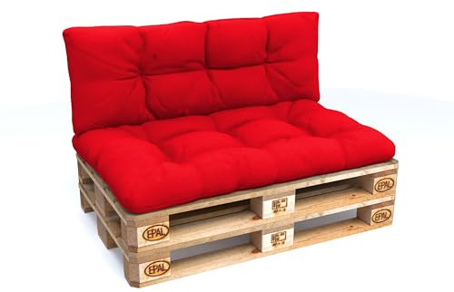 POKAR Palettenkissen Wasserabweisend Palettenauflagen Palettenmöbel Palettensofa 2er Set: Sitzkissen 120x80 + Rückenlehne 120x40, Rot