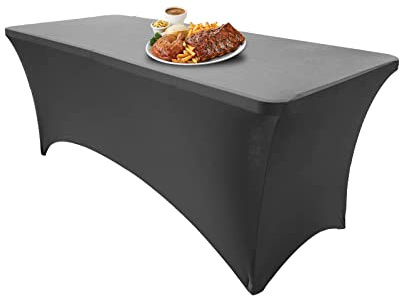 Dololoo Elasthan Rechteckige Tischdecke 183cm x 75cm (6ft), Dehnbare Polyester für Hochzeit, Party, Küche, Dekoration-Dunkelgrau
