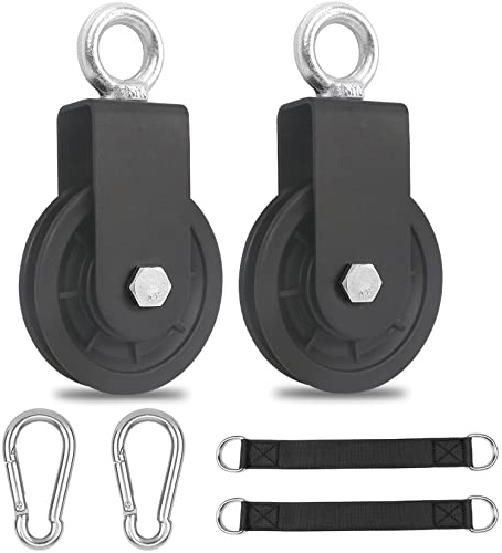 GothicBride Umlenkrollen für Seile 90mm Seilrolle Umlenkrolle Fitness | Umlenkrolle mit Aufhängeriemen und Karabinerhaken für Seile DIY Gym Fitnessgeräte Drahtseilrolle, Tragkraft 160 kg (2)