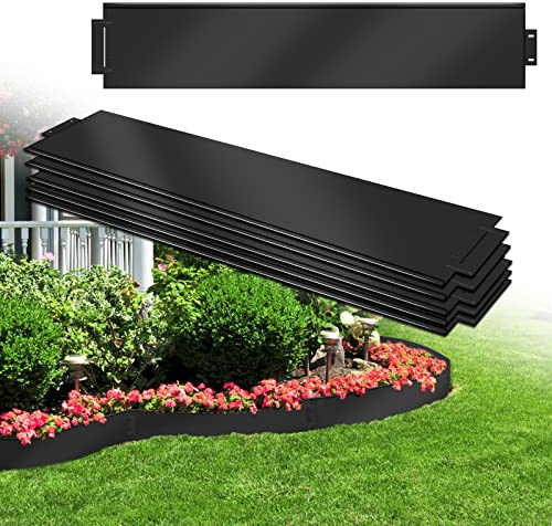 Aufun Rasenkante Metall 5 m x 18 cm Verzinkt Beetumrandung Beeteinfassung Mähkante Palisade 5 Stücke 100 cm x 18 cm (L x H) Rasenkante Verzinkt -Schwarz