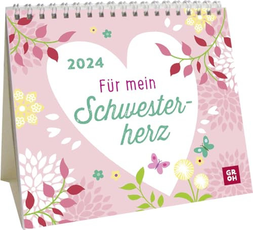 Groh Verlag Mini-Kalender 2024: Für mein Schwesterherz: Kleiner Tischkalender zum Aufstellen mit Monatskalendarium und Platz für Notizen