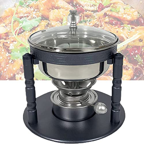 AIBOLO Tragbare Spirituskocher Für Innenräume Campingkocher Mit Topf Einstellbare Feuerkraft Rostfreier Stahl Campingkocher Mini Campingkocher,Retro Für Innenräume Einzelner Buffet-Elegantesschwarz