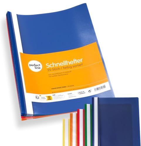 perfect line - 20 Schnellhefter (PP) DIN-A4, 5 Farben, recycelbarer Kunststoff, Made in Germany