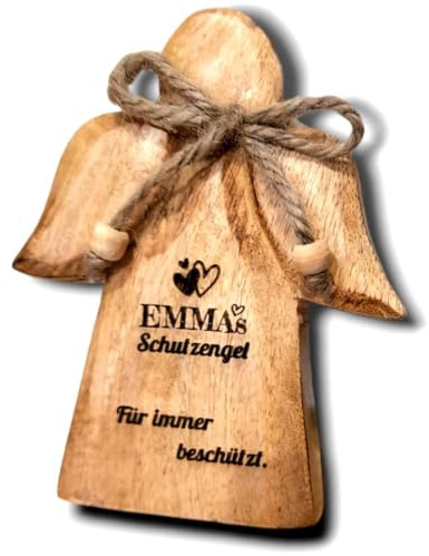Persönlich gravierter Schutzengel aus Holz | personalisierter Engel zum Dekorieren und Verschenken