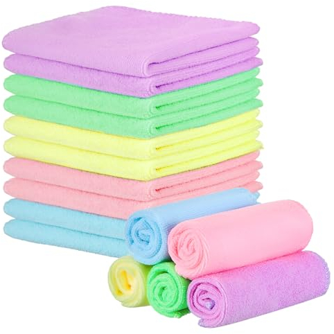 Hestya 50 Pcs Microfiber Face Cloths Fast Drying Face Wash Cloth Reusable Absorbent Cleansing Towel for Baby Kids Adult Spa Sport Beauty, 5 Colors(25 x 25 cm)
