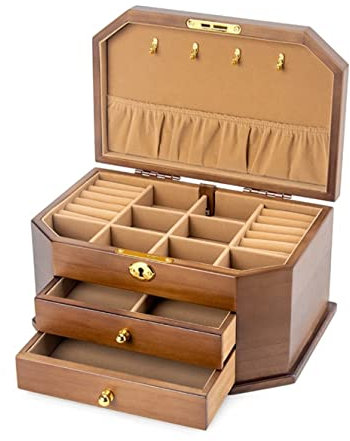 Schmuckschatulle Schmuckkästchen Schmuckkoffer Große Schmuckschatulle Aus Holz Mit 2 Schubladen, Vintage-Schmuckschatulle, Ring, Halskette Und Ohrring-Organizer Schmuckaufbewahrung Schmuckkästen Schmu
