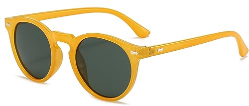 YAMEIZE Occhiali da Sole Polarizzati Donna Rotondi-Classici Vintage Retrò Ovale Colorati Piccolo UV400 Protezione Occhiali Uomo Tondi Giallo Verde