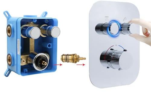 Delnet Verbessertes Thermostat-Duschmischerventil, 2-Wege-Duschumstellventil, Doppelfunktion, Messing, verdecktes Duschventil, kann Durchfluss und Ein- und Ausschalten gleichzeitig steuern, Chrom