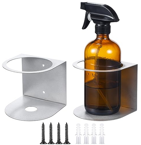 Gerrii 2 Pcs Spray Bottle Holder Wall Mount Bottle Organizer Spray Can Holder Organizer for Garage and Workspace Stainless Steel Easy Install Craft Workspace Paint Rack with Hardware (Gray)