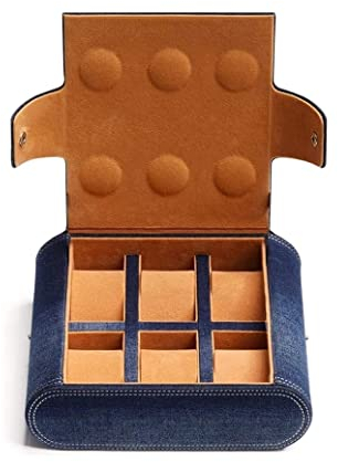 Uhrenkoffer Uhrenrolle Uhrenbox Uhrenschatulle Uhrenetui 3/6 Slot Tragbare Uhrenbox Fiber Outer Denim Travel Case Uhrenaufbewahrungsbox Uhrenetui Uhren Aufbewahrungsbox (Color : A, Size : 6 Slot)