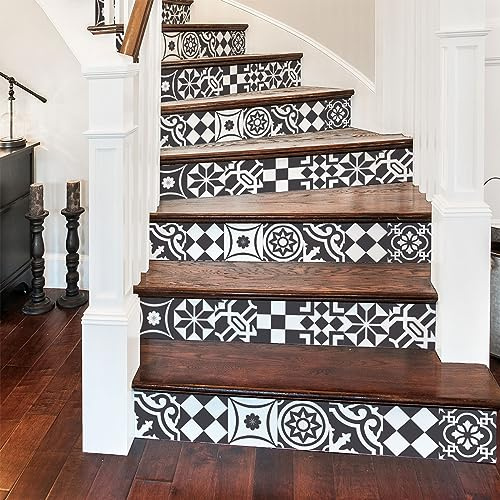 Ambiance - Adhesivo decorativo para escaleras de azulejos de cemento (2 tiras de 37 x 129,5 cm)