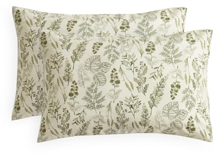 Wake In Cloud - Floral Pillow Cases, Botanical Vintage Flower Shabby Chic Coquette Cottagecore Aesthetic, Set of 2 Soft Pillowcases Pillow Shams Covers, Olive Green, King Size 20x36 Inches