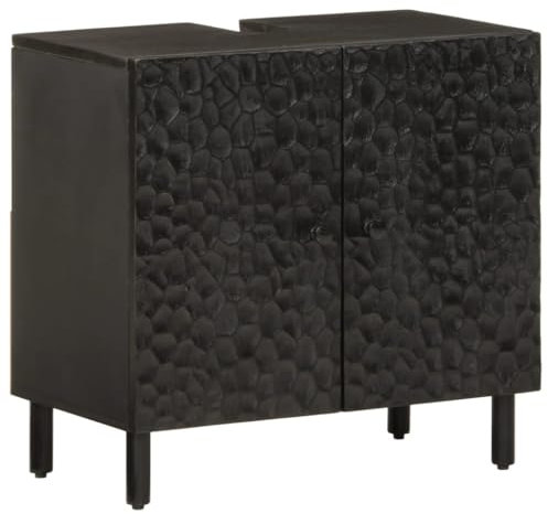 vidaXL Armoire Lavabo de Salle de Bain, Meuble d'Évier avec Pieds, Armoire sous Vasque avec Rangement Toilette, Moderne, Noir Bois Massif de Manguier
